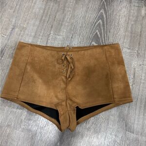 Windsor Tan Suede  Lace-Up High Waist Short Shorts Size Small NWT